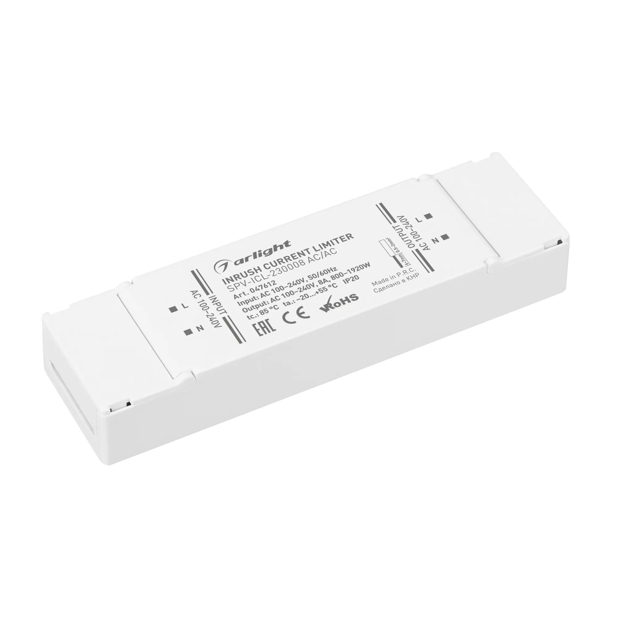 Ограничитель пускового тока SPV-ICL-230008 AC/AC (100-240V, 8A) (Arlight, IP20 Пластик, 5 лет) - Изображение