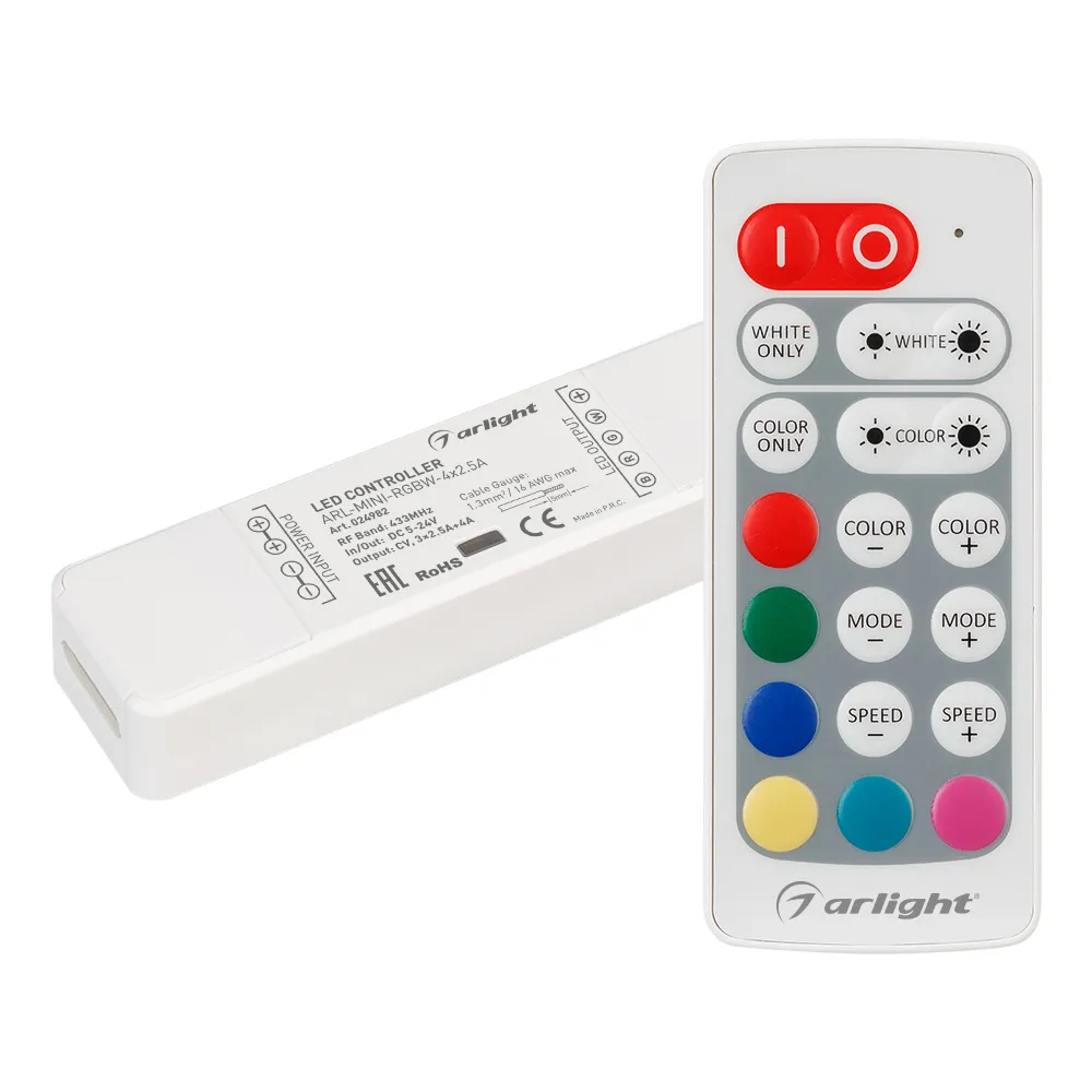 Контроллер ARL-MINI-RGBW-4x2.5A (5-24V, RF ПДУ 20кн) (Arlight, IP20 Пластик, 1 год) - Изображение