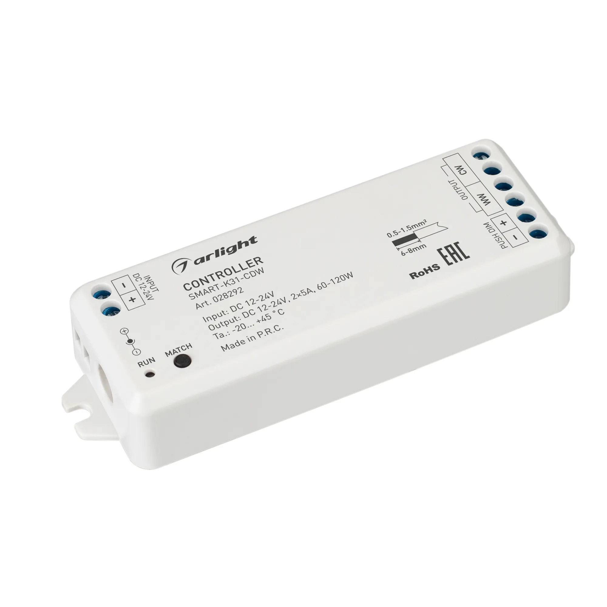 Контроллер SMART-K31-CDW (12-24V, 2x5A, 2.4G) (Arlight, IP20 Пластик, 5 лет) - Изображение