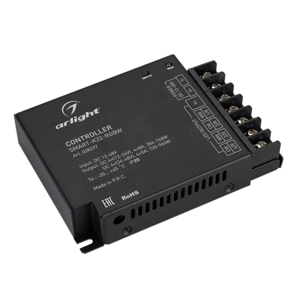 Контроллер SMART-K32-RGBW (12-48V, 4x8A, 2.4G) (Arlight, IP20 Металл, 5 лет) - Изображение
