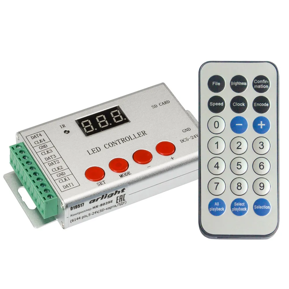 Контроллер HX-802SE-2 (6144 pix, 5-24V, SD-карта, ПДУ) (Arlight, -) - Изображение